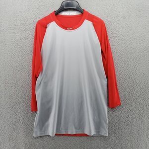 Nike Pro Shirt Mens‎ Medium Gray Red 3/4 Sleeve Raglan Stretch Compression MLB